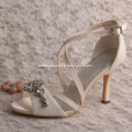 Thin Heel Ivory Bridal Lace Shoes Sandals